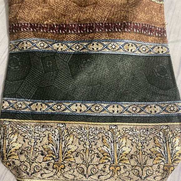 Mark Alexander Tie Mens Striped Olive Green Gold Earth Tone Egyptian Pattern - Picture 3 of 3